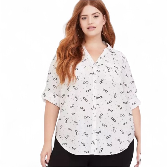 Torrid Madison Cotton Rayon Collared Button-Up Long Sleeve Shirt Size 1 (L-12) - Picture 1 of 14